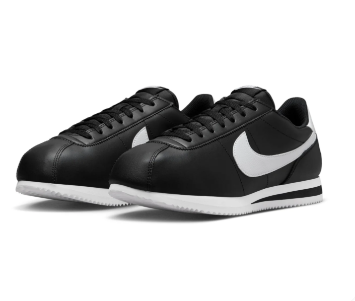 Nike Cortez 'Black & White' Black Leather & White Swoosh Retro Classic Sneakers