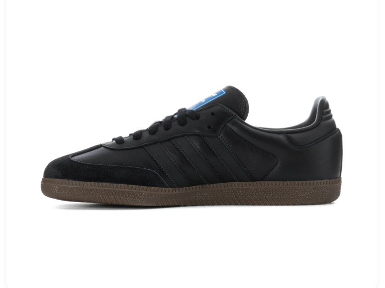 Adidas Samba OG 'Triple Black' All-Black Leather, Black Suede Toe Cap, Tonal Black 3-Stripes, Black Heel Tab, Blue OG Tongue Label & Gum Outsole Stealth Minimal Retro Football Lifestyle Sneakers