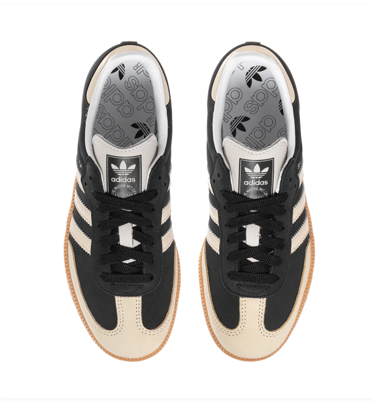 Adidas Samba OG 'Black & Cream White' Core Black Suede, Cream White Leather 3-Stripes & Side Panels, Gold SAMBA Embroidery, Trefoil Tongue Label & Gum Outsole Iconic Retro Football Lifestyle Sneakers