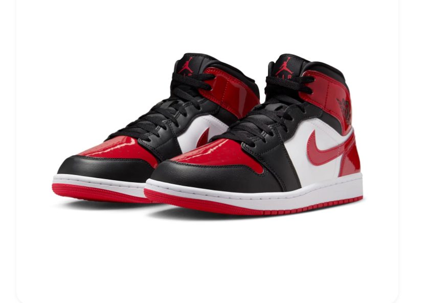 Air Jordan 1 Mid 'Bred Toe' Black Red Sneakers