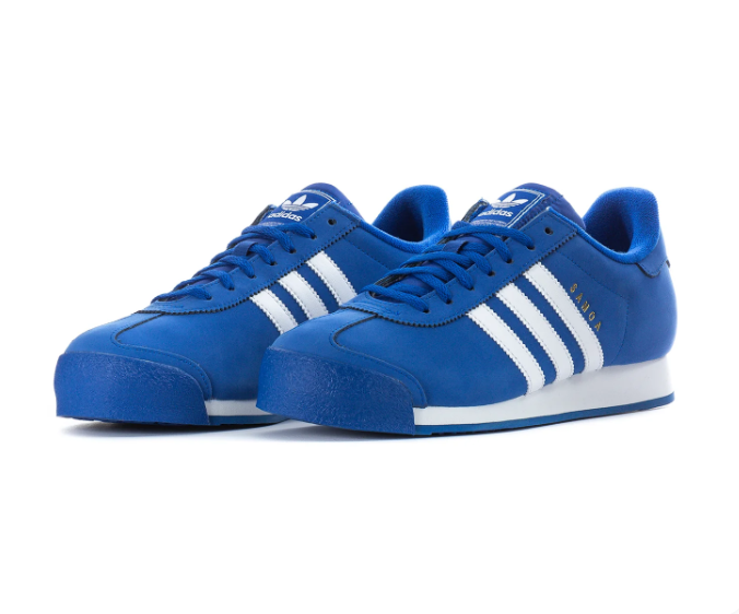 Adidas Samoa 'Royal Blue & Cloud White' Royal Blue Leather Upper, White 3-Stripes, Blue Flat Laces, White Trefoil Heel Branding, White EVA Midsole & Blue Rubber Outsole Classic Retro Tennis Heritage Lifestyle Sneakers