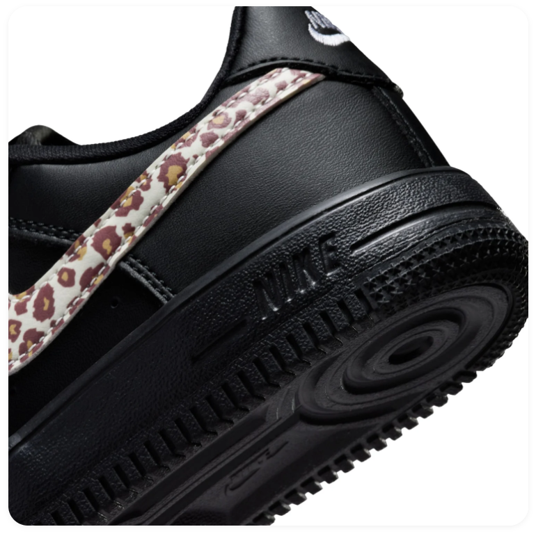 Nike Force 1 Low EasyOn 'Black & Leopard' All-Black Leather & Leopard Print Swoosh Easy-On Sneakers