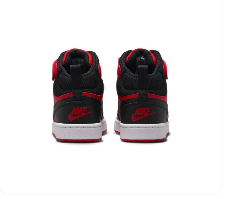 Nike Court Borough Mid 2 (GS) 'Bred' Black & University Red Leather, Black Swoosh & Velcro Ankle Strap Kids Youth Mid-Top Court Sneakers