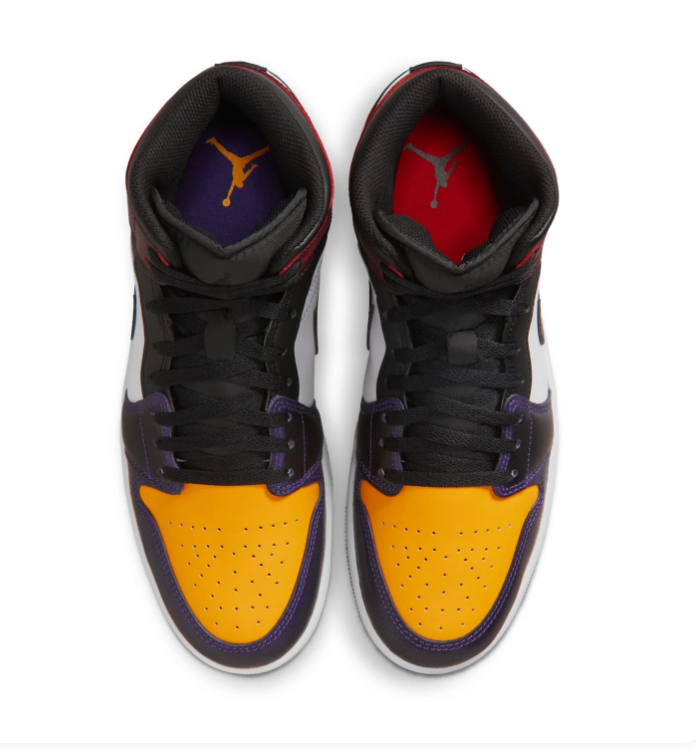 Air Jordan 1 Mid 'Lakers' Purple Gold Black Sneakers