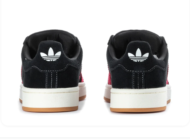 Adidas Campus 00s 'Core Black & Better Scarlet' Black Suede, Scarlet Red 3-Stripes, White Contrast Stitching, Oval Trefoil Badge, CAMPUS Lettering, White Trefoil Heel Tab, Cream Midsole & Gum Outsole Bold Y2K Street Style Sneakers