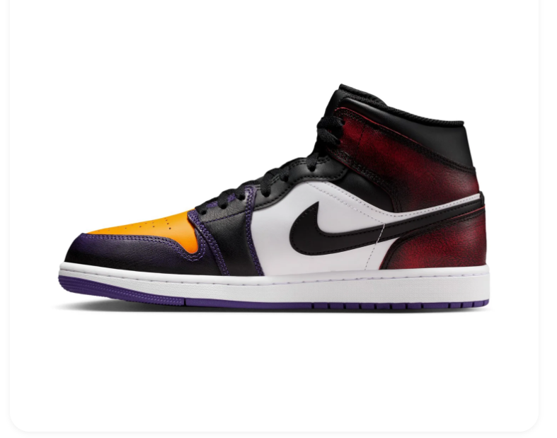 Air Jordan 1 Mid 'Lakers' Purple Gold Black Sneakers