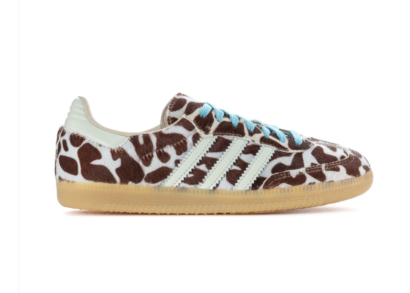 Adidas Handball Spezial 'Giraffe' Brown & Cream Giraffe Print Pony Hair Upper, White 3-Stripes, Turquoise Round Laces, Silver Heel Counter & Gum Rubber Outsole Wild Animal Print Heritage Handball Lifestyle Sneakers