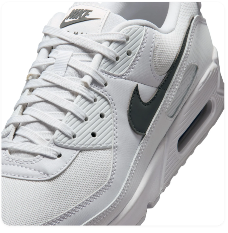 Nike Air Max 90 'White & Cool Grey' White Mesh & Leather Cool Grey Swoosh Classic Running Sneakers