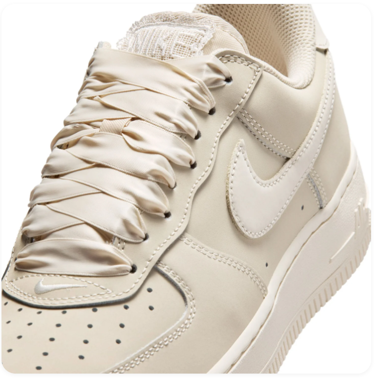 Nike Air Force 1 Low '07 'Sail' Tonal Cream Leather & Satin Lace Luxury Special Edition Sneakers