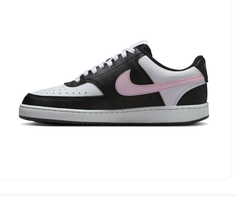 Nike Court Vision Low 'Black, White & Pink Foam' Tri-Color Leather Pink Swoosh Feminine Classic Sneakers