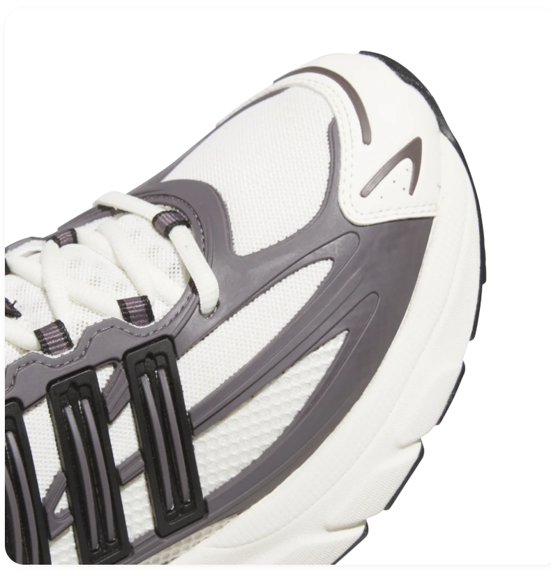 Adidas Adistar Cushion 'Cloud White & Grey Four' White Mesh Upper, Grey TPU Exoskeleton Frame, Black 3D 3-Stripes, Silver Metallic Accents & Chunky Off-White EVA Midsole Clean Y2K Retro Running Lifestyle Sneakers