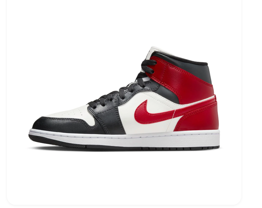 Air Jordan 1 Mid 'Chicago Black Toe' Black Red White Sneakers