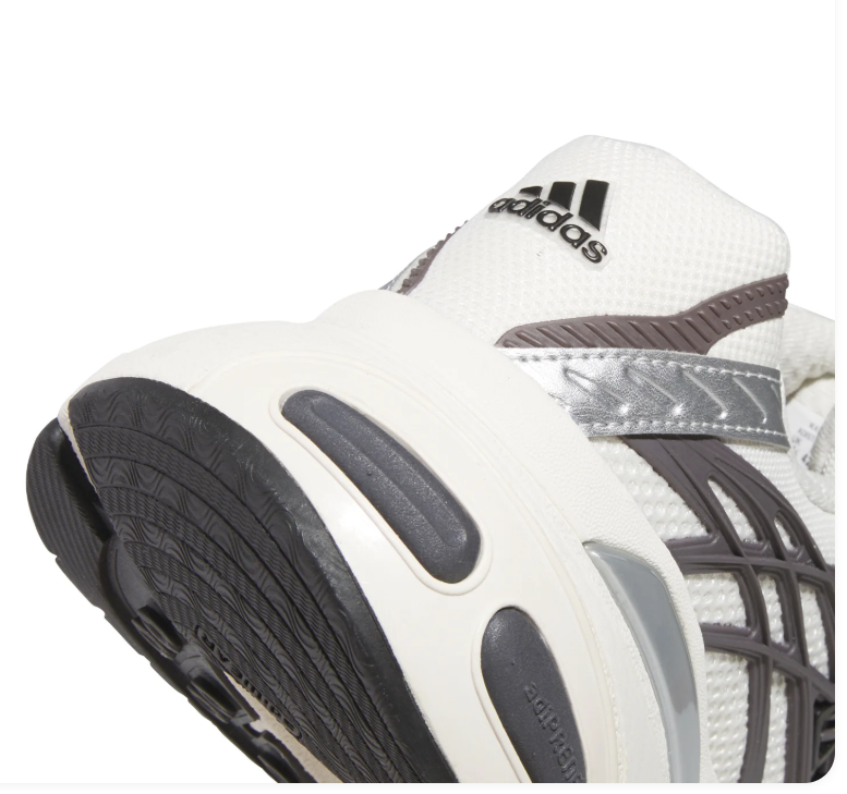 Adidas Adistar Cushion 'Cloud White & Grey Four' White Mesh Upper, Grey TPU Exoskeleton Frame, Black 3D 3-Stripes, Silver Metallic Accents & Chunky Off-White EVA Midsole Clean Y2K Retro Running Lifestyle Sneakers