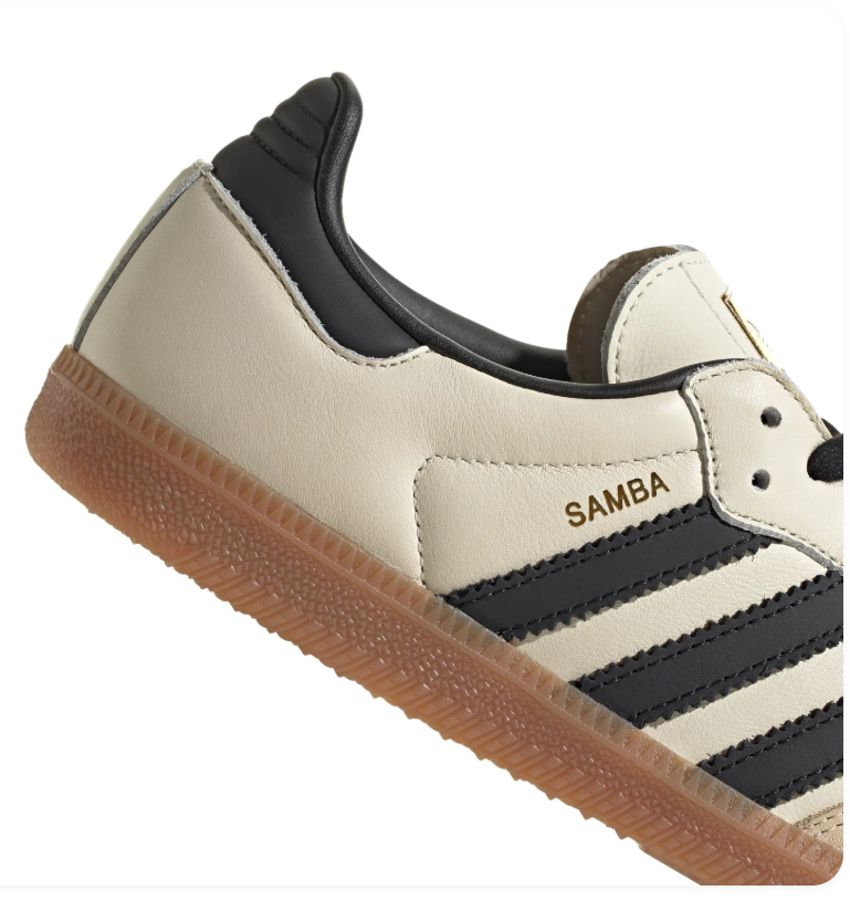 Adidas Samba OG 'Black & Cream White' Core Black Suede, Cream White Leather 3-Stripes & Side Panels, Gold SAMBA Embroidery, Trefoil Tongue Label & Gum Outsole Iconic Retro Football Lifestyle Sneakers