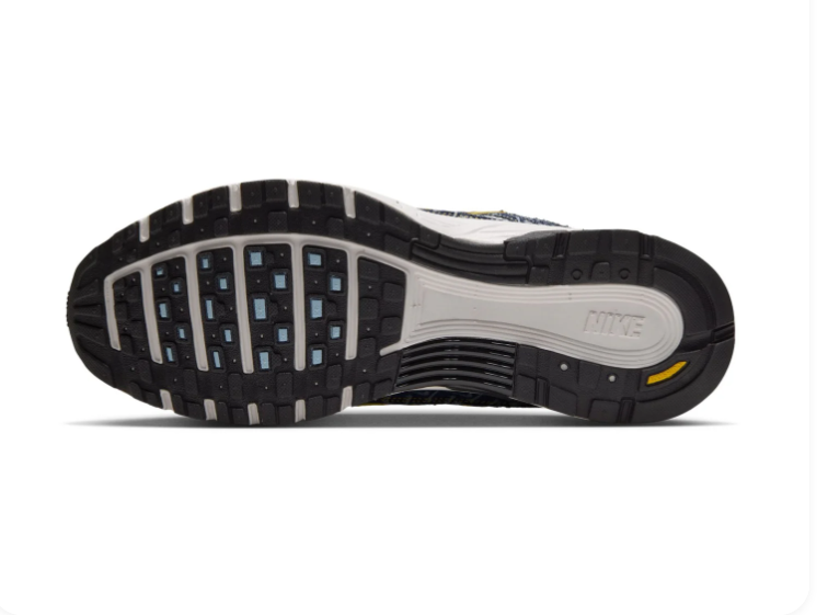 Nike P-6000 'Navy & University Gold' All-Over Swoosh Monogram Print, Gold Outlined Swoosh & White Midsole Retro Y2K Running Sneakers