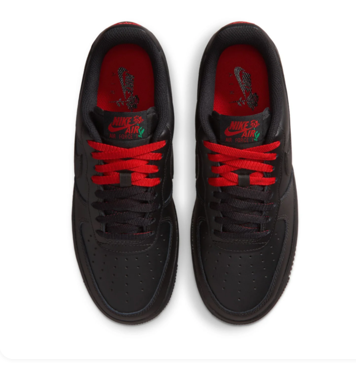 Nike Air Force 1 Low '07 'Rose' Black Leather & Red Rose Graphic Special Edition Sneakers