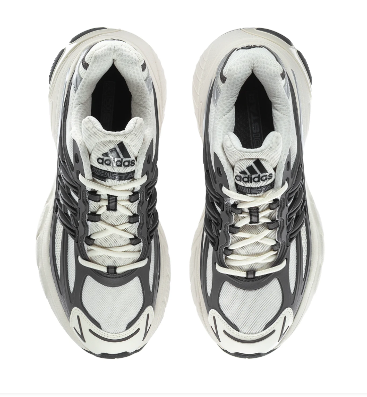 Adidas Adistar Cushion 'Cloud White & Grey Four' White Mesh Upper, Grey TPU Exoskeleton Frame, Black 3D 3-Stripes, Silver Metallic Accents & Chunky Off-White EVA Midsole Clean Y2K Retro Running Lifestyle Sneakers