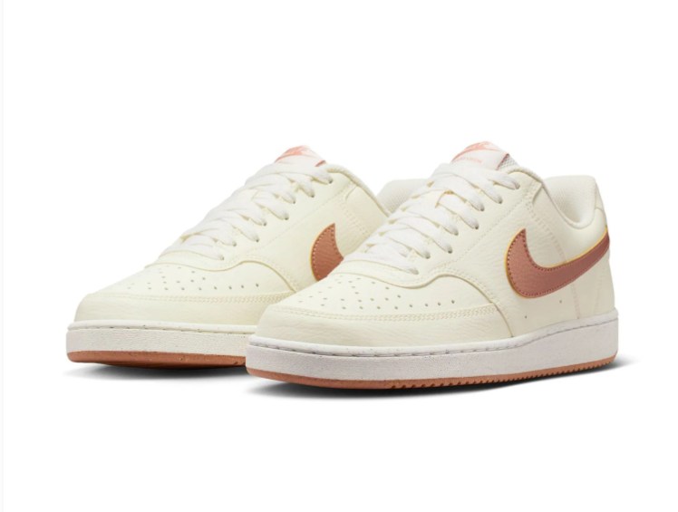 Nike Court Vision Low 'Sail & Red Stardust' Cream Leather Rose Gold Swoosh & Blush Outsole Feminine Luxury Sneakers