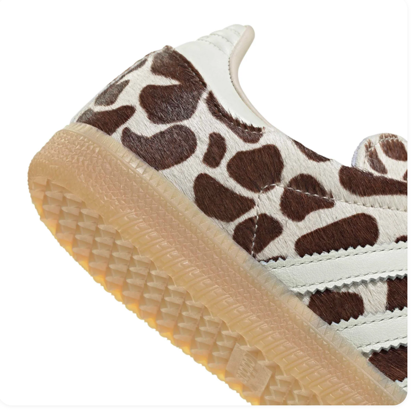 Adidas Handball Spezial 'Giraffe' Brown & Cream Giraffe Print Pony Hair Upper, White 3-Stripes, Turquoise Round Laces, Silver Heel Counter & Gum Rubber Outsole Wild Animal Print Heritage Handball Lifestyle Sneakers