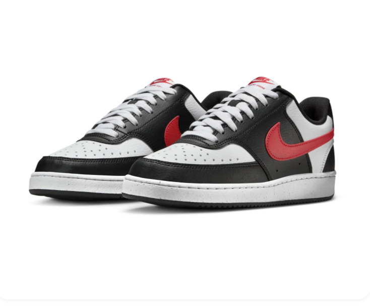 Nike Court Vision Low 'Black, White & Red' Tri-Color Leather Classic Basketball Sneakers