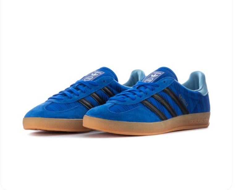 Adidas Gazelle Indoor 'Blue Bird & Core Black' Royal Blue Suede, Black 3-Stripes, Light Blue Collar & Gum Outsole Heritage Lifestyle Sneakers
