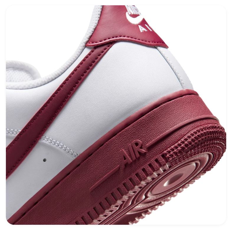 Nike Air Force 1 Low '07 'White & Team Red' White Leather, Team Red Swoosh & Bold Red Outsole Collegiate AF1 Sneakers
