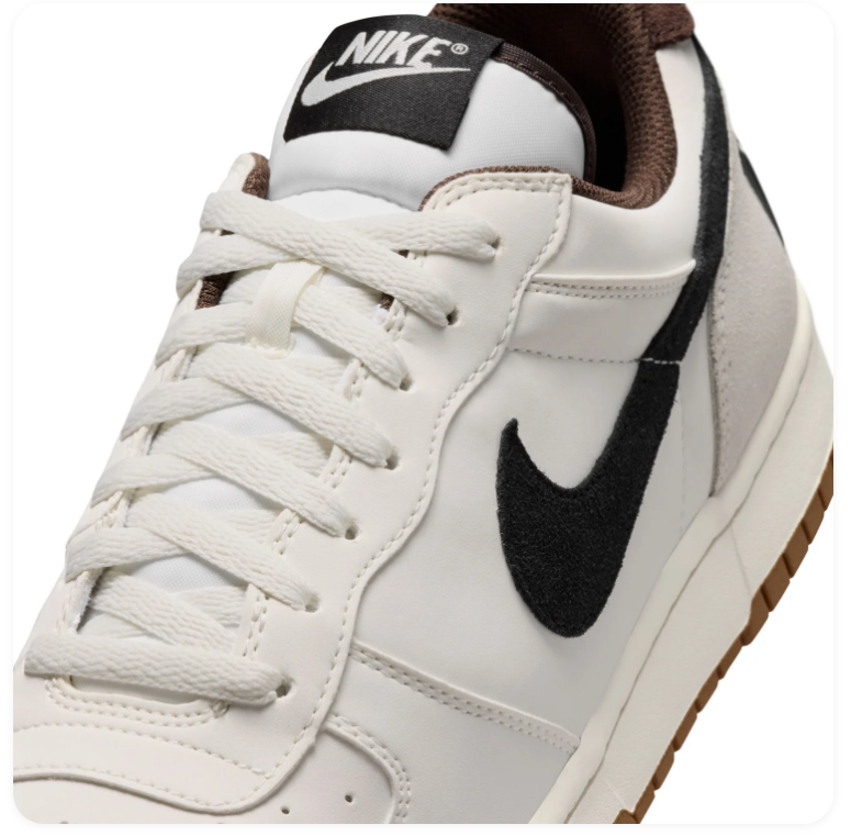 Nike Dunk Low 'Sail & Baroque Brown' Sail Leather, Black Swoosh & Gum Brown Outsole Retro Sneakers