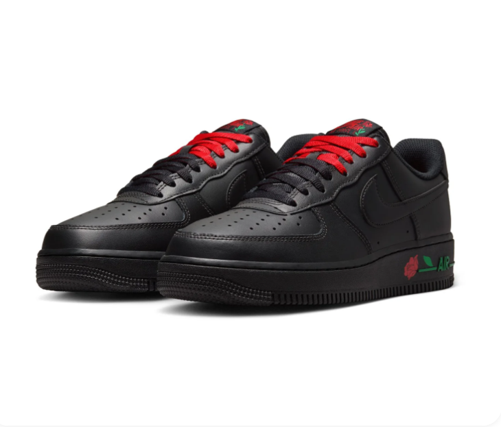 Nike Air Force 1 Low '07 'Rose' Black Leather & Red Rose Graphic Special Edition Sneakers