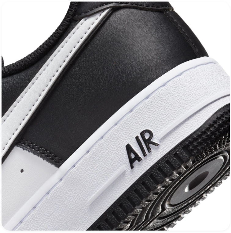 Nike Air Force 1 Low '07 'Black & White' Panda Two-Tone Leather, White Swoosh, AF1 Metal Lace Dubraes & Black Outsole Classic Everyday Sneakers