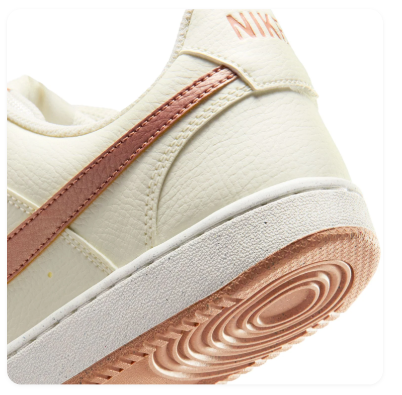 Nike Court Vision Low 'Sail & Red Stardust' Cream Leather Rose Gold Swoosh & Blush Outsole Feminine Luxury Sneakers