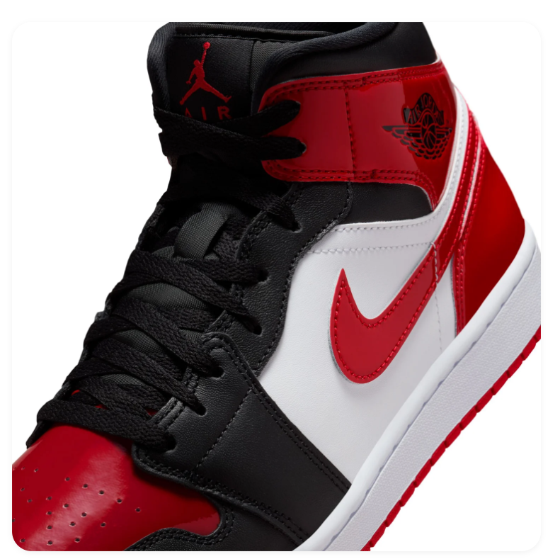 Air Jordan 1 Mid 'Bred Toe' Black Red Sneakers