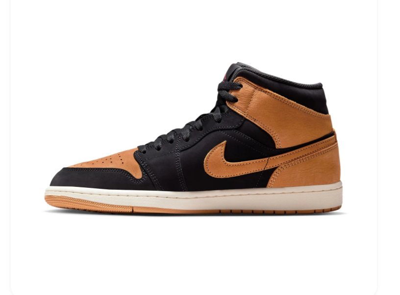 Air Jordan 1 Mid 'Wheat' Black & Tan Brown Sneakers