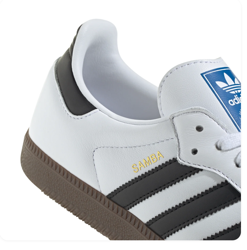 Adidas Samba OG 'Cloud White & Core Black' White Smooth Leather, Black 3-Stripes, Clear Granite Suede Toe Cap, Black Heel Tab, Blue OG Tongue Label & Gum Outsole Iconic Retro Football Lifestyle Sneakers