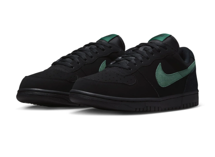 Nike Dunk Low 'Black & Green Noise' All-Black Suede & Gorge Green Swoosh Dark Street Retro Sneakers