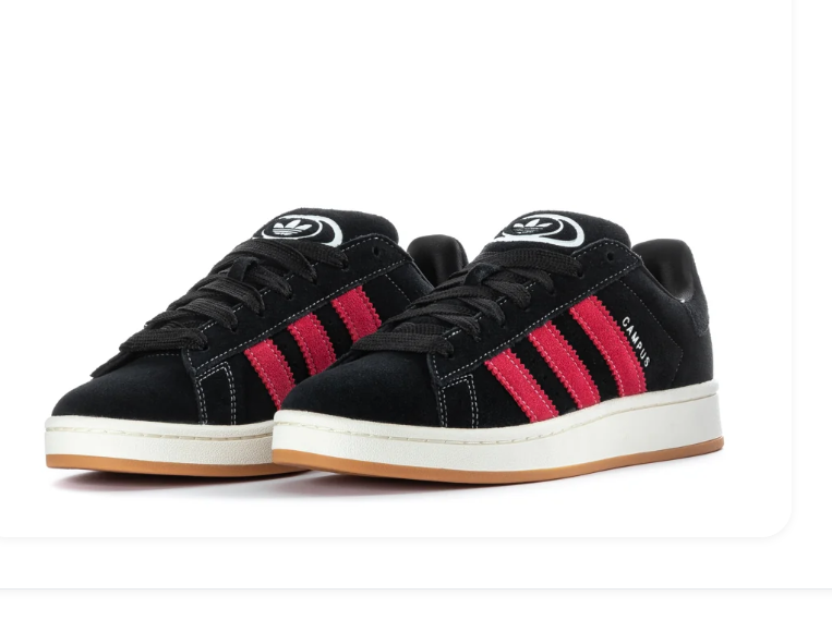 Adidas Campus 00s 'Core Black & Better Scarlet' Black Suede, Scarlet Red 3-Stripes, White Contrast Stitching, Oval Trefoil Badge, CAMPUS Lettering, White Trefoil Heel Tab, Cream Midsole & Gum Outsole Bold Y2K Street Style Sneakers