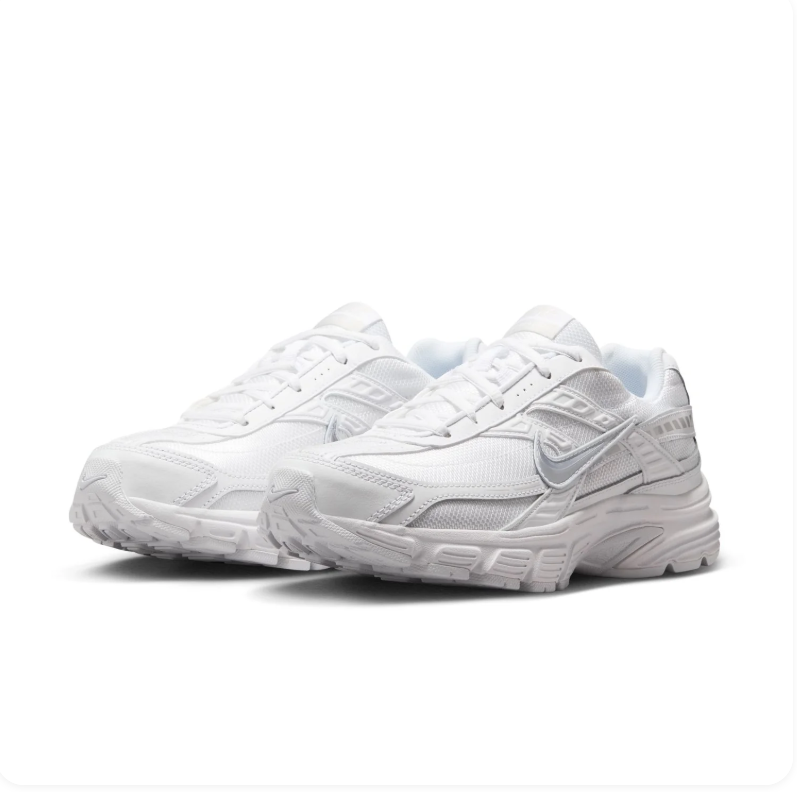 Nike Initiator 'Triple White' White & Metallic Silver Retro Running Sneakers