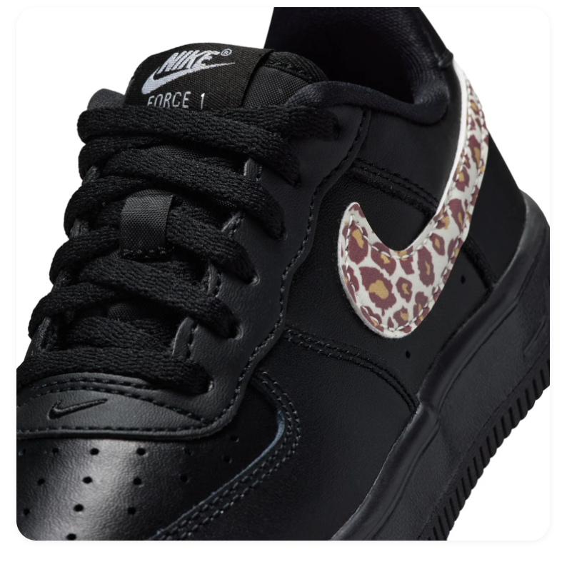 Nike Force 1 Low EasyOn 'Black & Leopard' All-Black Leather & Leopard Print Swoosh Easy-On Sneakers