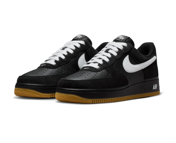 Nike Air Force 1 Low '07 'Black, White & Gum' All-Black Leather, White Swoosh & Gum Rubber Outsole Sneakers