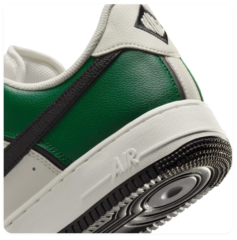Nike Air Force 1 Low '07 'Gorge Green & Sail' Two-Tone Leather, Black Swoosh & Black Outsole Classic AF1 Sneakers