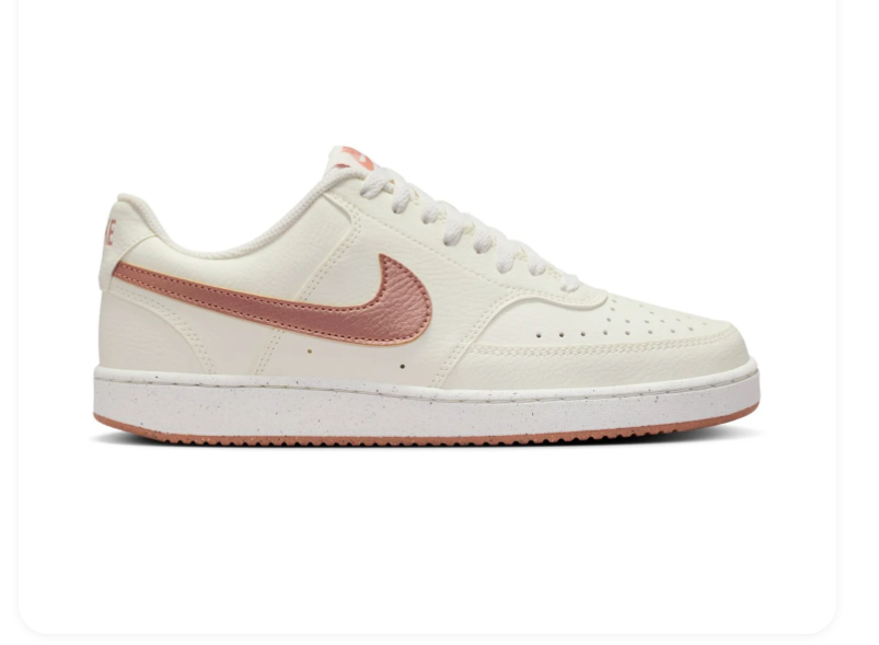 Nike Court Vision Low 'Sail & Red Stardust' Cream Leather Rose Gold Swoosh & Blush Outsole Feminine Luxury Sneakers