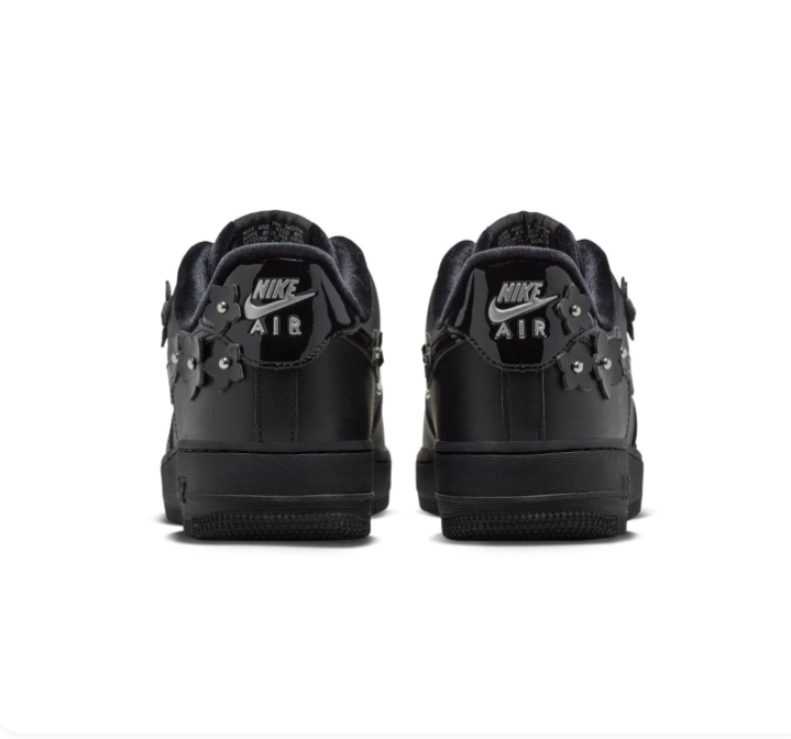 Nike Air Force 1 Low '07 'Black Floral' Triple Black Leather, 3D Metal Floral Studs & Hardware Buckle Dark Romance AF1 Sneakers