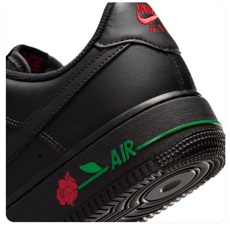 Nike Air Force 1 Low '07 'Rose' Black Leather & Red Rose Graphic Special Edition Sneakers