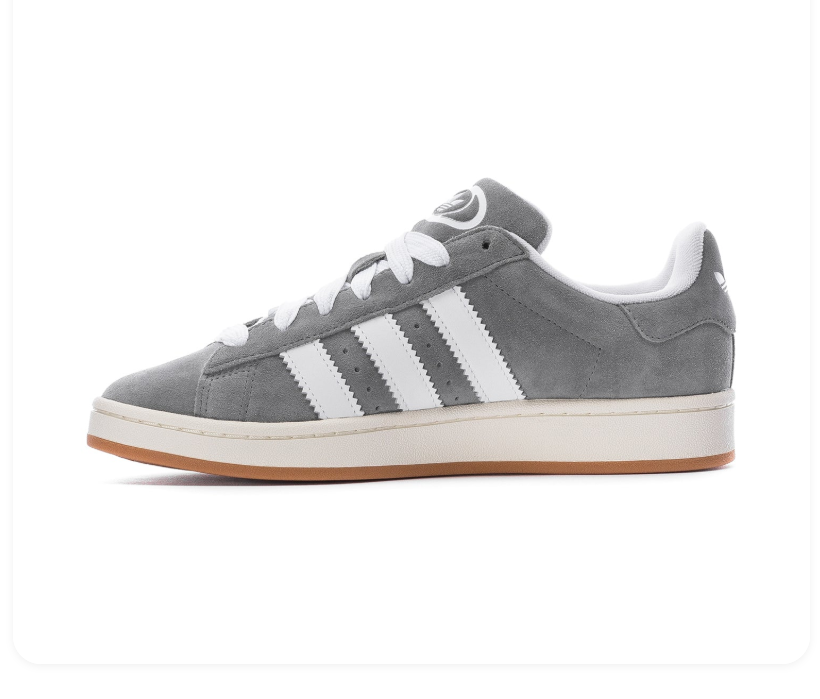 Adidas Campus 00s 'Grey & Cloud White' Light Grey Suede, White 3-Stripes, Oval Trefoil Tongue Badge, Off-White Midsole & Gum Outsole Retro Y2K Collegiate Lifestyle Sneakers