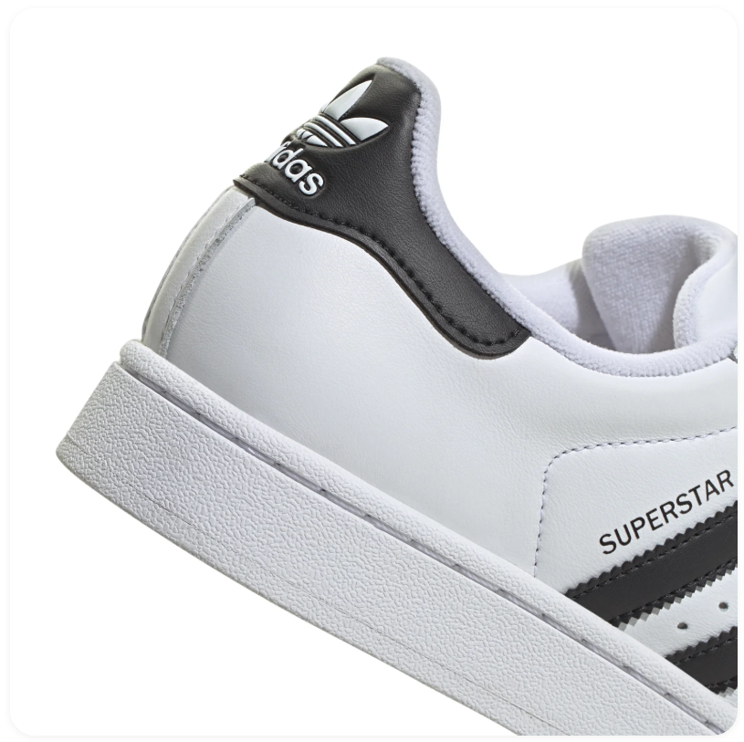 Adidas Superstar 'Cloud White & Core Black' White Leather, Black 3-Stripes, Iconic Shell Toe, SUPERSTAR Embroidery, Square Trefoil Tongue Label & White Rubber Outsole Legendary Retro Basketball Lifestyle Sneakers