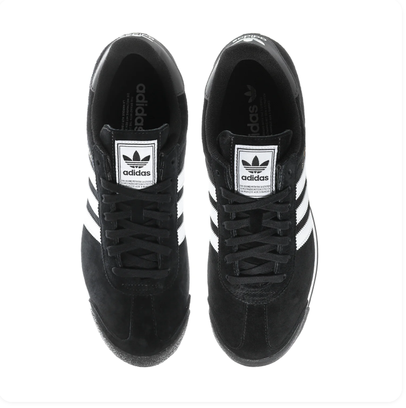 Adidas Samoa 'Core Black & Cloud White' All-Black Suede, White Leather 3-Stripes, Black Heel Tab with Trefoil, Square adidas Tongue Label, Black Laces & White Cupsole Classic American Retro Lifestyle Sneakers