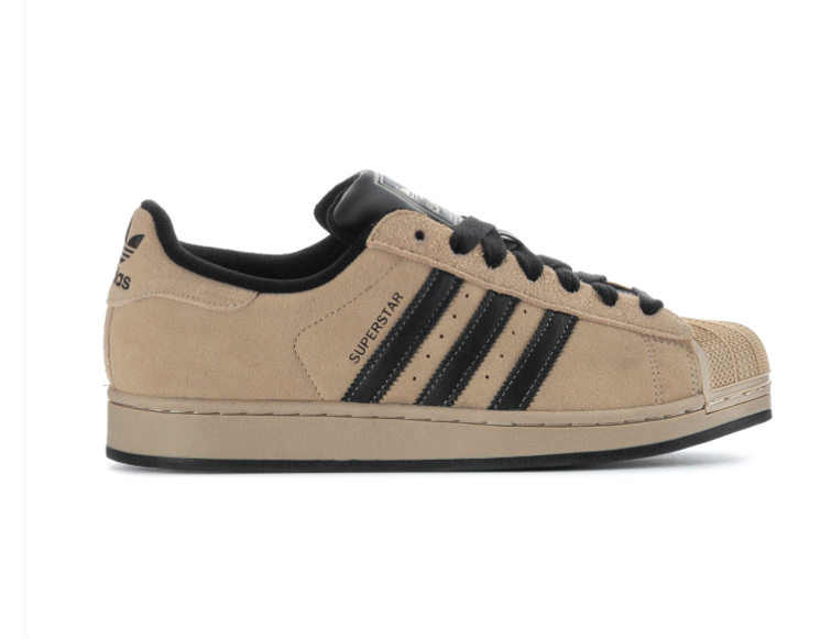 Adidas Superstar 'Wonder Beige & Core Black' Sand Suede, Black Leather 3-Stripes, Tonal Beige Shell Toe, Black Heel & Inner Lining, Square Trefoil Tongue Label & Black Outsole Earthy Retro Basketball Lifestyle Sneakers