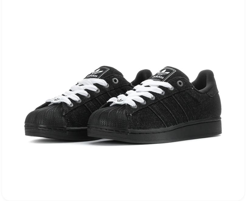 Adidas Superstar 'Core Black' All-Black Suede, Tonal Black 3-Stripes, Tonal Black Shell Toe, White Flat Laces, Square Trefoil Tongue Label & Black Outsole Stealthy Tonal Retro Basketball Lifestyle Sneakers