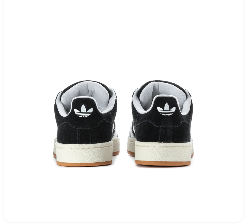 Adidas Campus 00s 'Black & Cloud White' All-Black Suede, White 3-Stripes, Oval Trefoil Tongue Badge, Off-White Midsole & Gum Outsole Retro Y2K Collegiate Lifestyle Sneakers