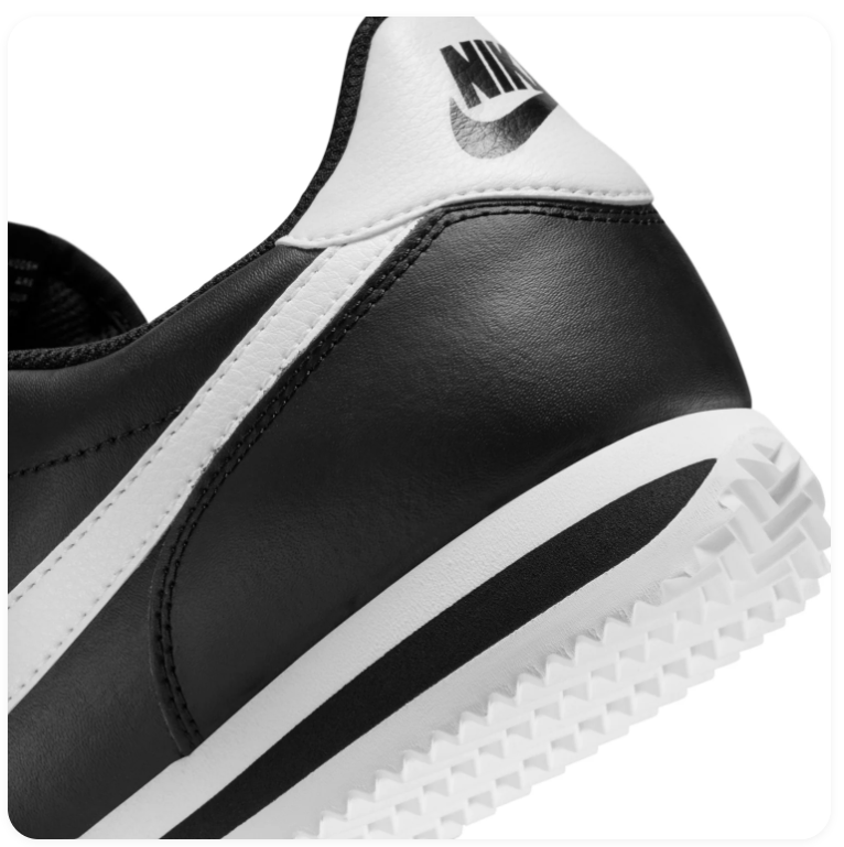 Nike Cortez 'Black & White' Black Leather & White Swoosh Retro Classic Sneakers