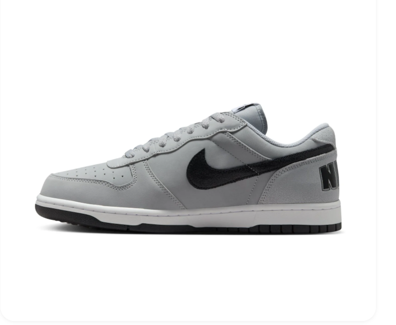 Nike Dunk Low 'Wolf Grey & Black' Wolf Grey Leather, Black Swoosh & Oversized NIKE Text Graphic Streetwear Sneakers